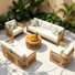 Ensemble de conversation d'extérieur 5 pièces en bois d'acacia avec coussins crème Guzal