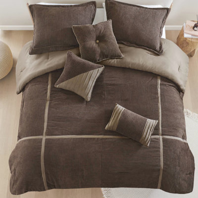 King Corduroy Comforter - 7 Pieces, Brown, Fluffy & Warm, 1 Comforter, 2 Shams, , 3 Pillows, Cozy Nights Ahead Piece, Warm Texture, Bedroom