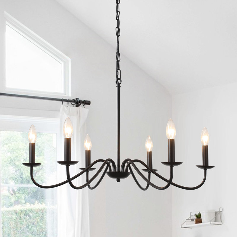 Ercel 6-Light Dimmable Classic Candle Style Rustic Linear Farmhouse Chandelier for Kitchen Island , Black
