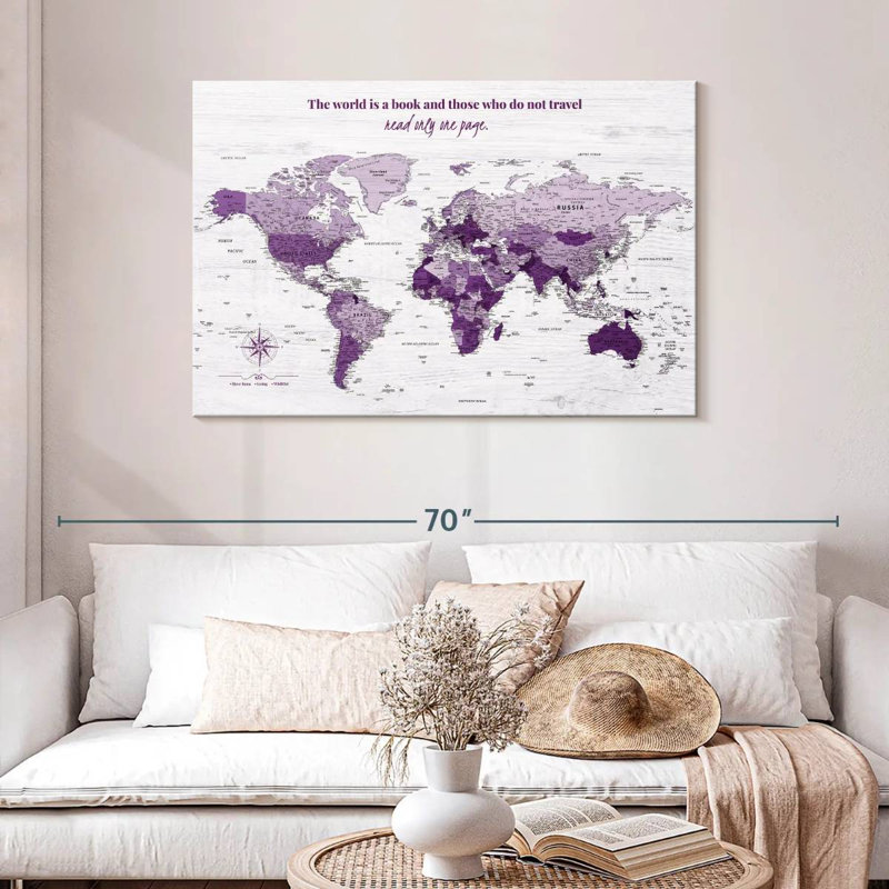World's A Book I Push Pin World Amrico, 30" H x 45" W