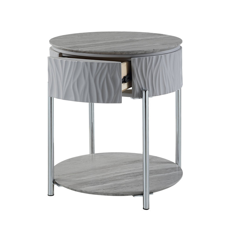 Table de bout yukino gris ultrabrillant et finition chromée