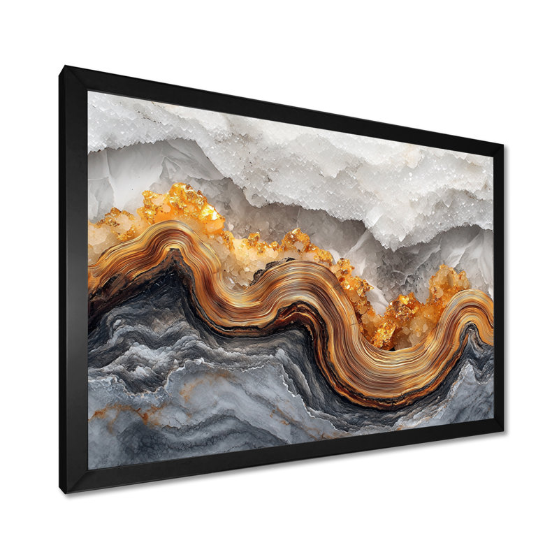 Abstracct Geode Veins Of Light - reproduction d'art sur toile abstraite, Reproduction d'une seule photo avec cadre, Noir