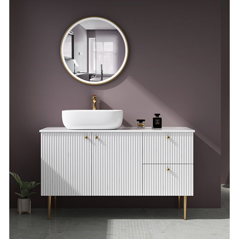 Meuble-lavabo moderne avec comptoir en marbre et lavabo en céramique pour salle de bain, 35"