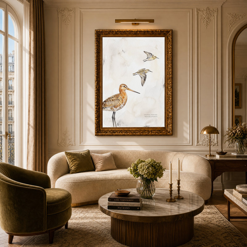 «Brown Shorebirds and Flying Birds», art mural sur toile, H 24 po x l 16 po