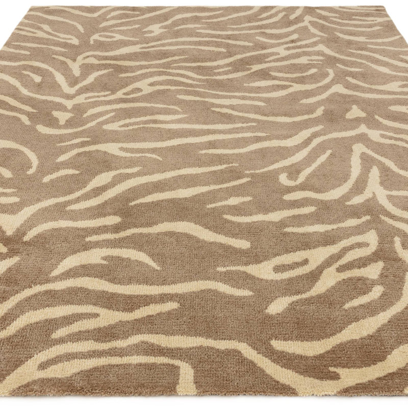 Alaisdair Tiger Animal Print Taupe Area Rug, Rectangle 200 x 290 cm