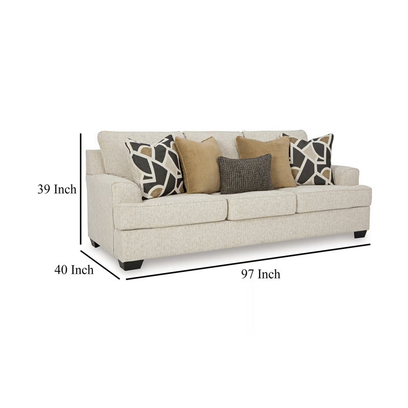 Canapé Burgess, polyester beige quartz, 5 coussins décoratifs, 97 po