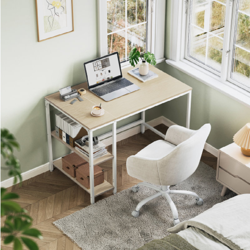 Alaudin Metal Base Computer Desk, Natural Beige/White