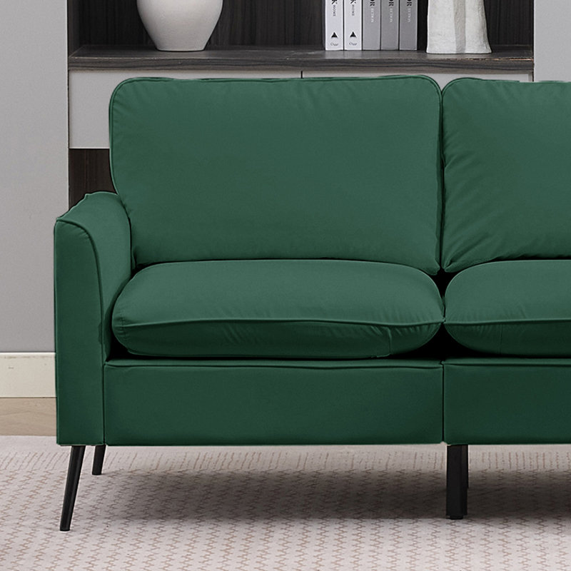 Canapé moderne en similicuir avec pieds en métal et coussins amovibles, Vert
