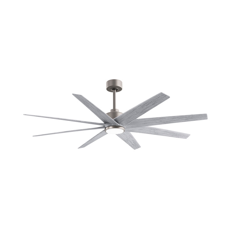 Ariella - Eight Blade Ceiling Fan - Integrated LED - Matte Black Finish - Matte White Blades, Barn Wood Tone, Brushed Nickel