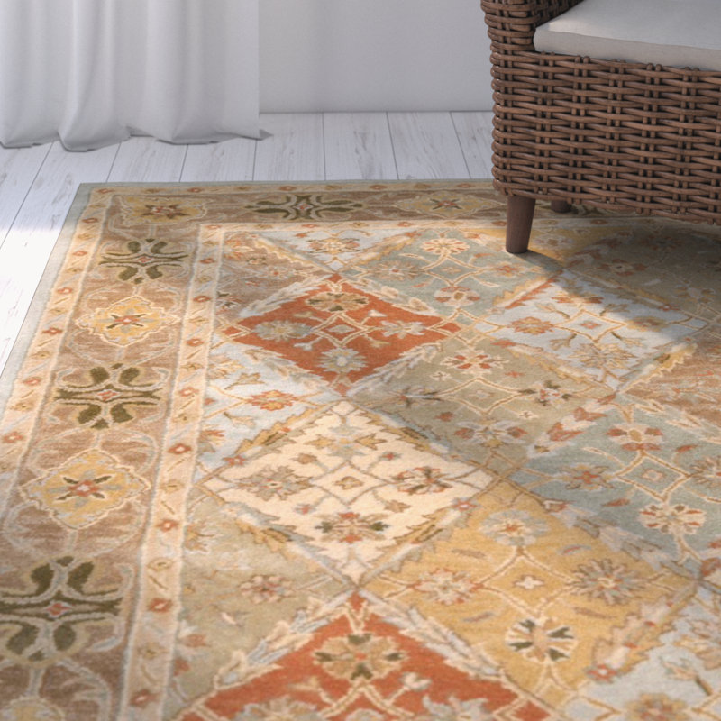 Tapis bleu clair / brun clair en laine touffeté à la main Albert, Rectangle 2 pi x 3 pi