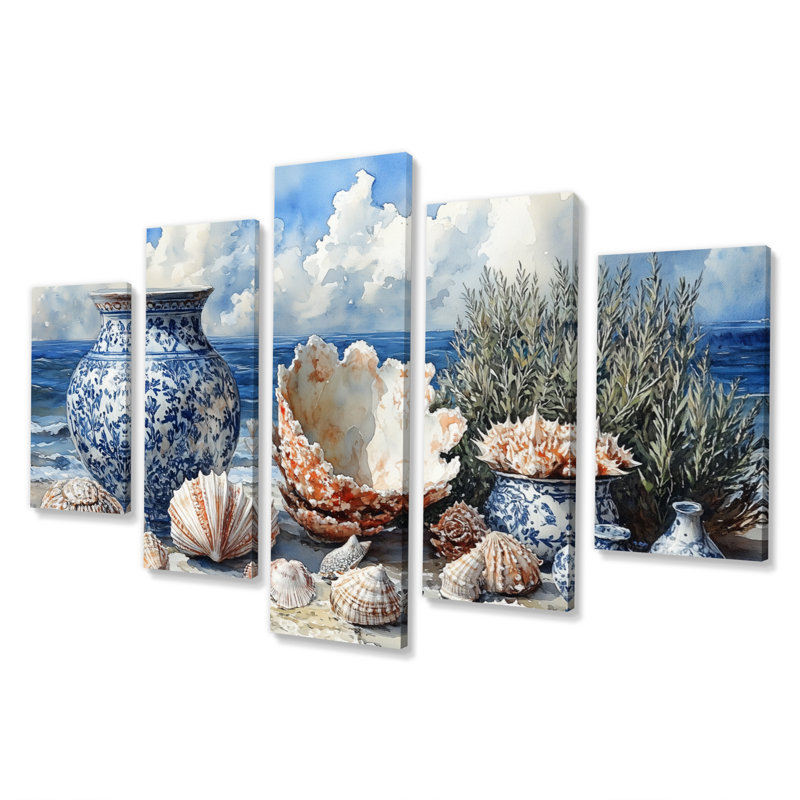 «Beach Pottery in Blue and White Tones V», ensemble de reproductions d'art mural