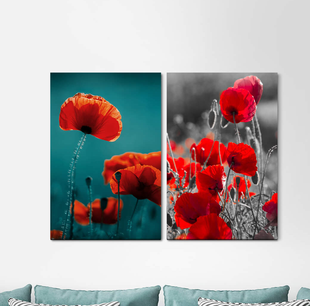 2-tlg. Leinwandbilder-Set - Fotografie „Poppies Red Flowers Summer Flora Relaxing”