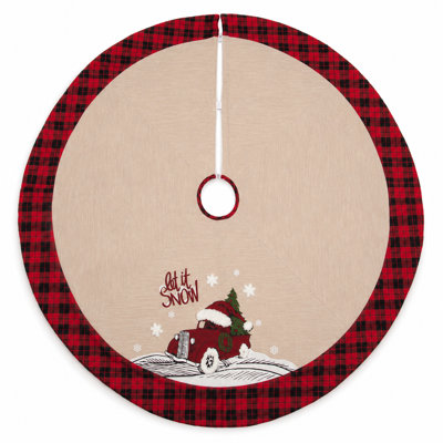 Let It Snow Embroidered Softy Tufted Snow Christmas Car Tree Skirt
