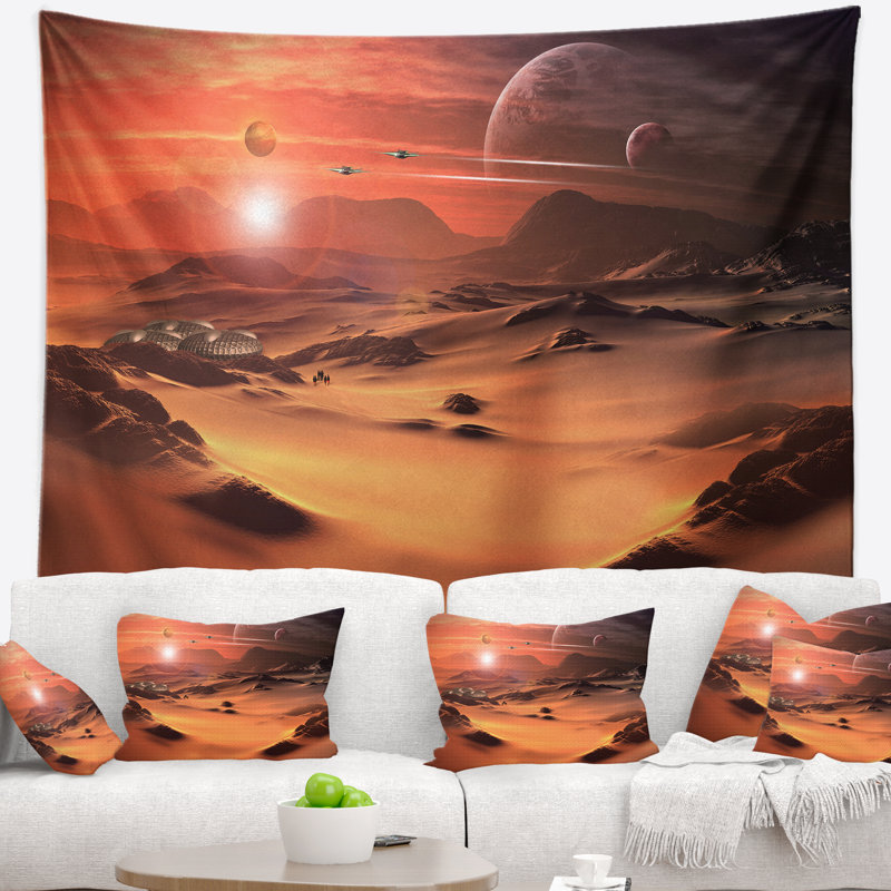 Tapisserie en polyester à la planète en polyester avec accessoires suspendus inclus, H 78 po x l 92 po