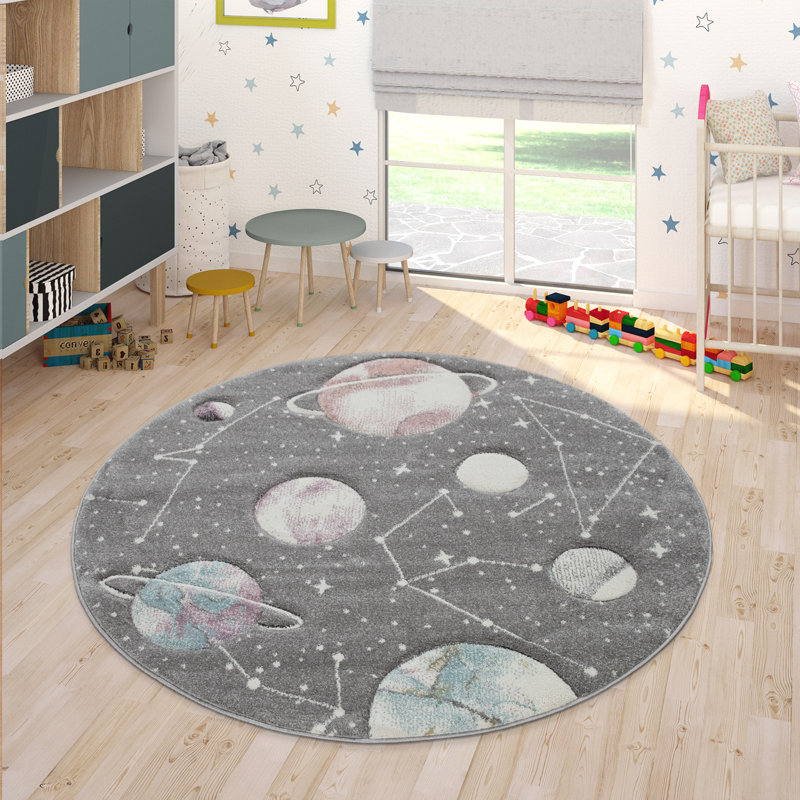 Cooney Machine Woven Grey Rug, Round 160cm