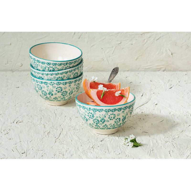 Hand Painted Ceramic Handmade Ceramic Rice Bowl, Green/White