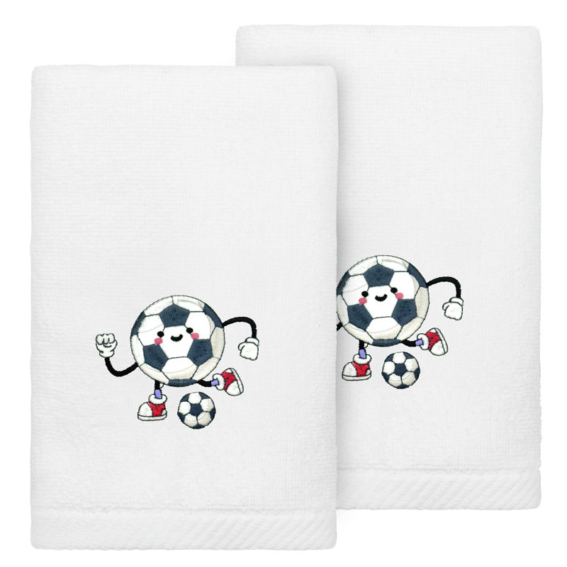 Soccer Player - Embroidered Luxury 100% Turkish Cotton Hand Towels (Set Of 2), White