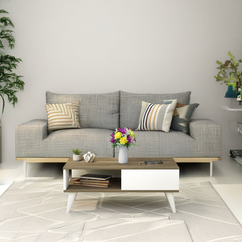Table basse rectangulaire, Noyer/blanc