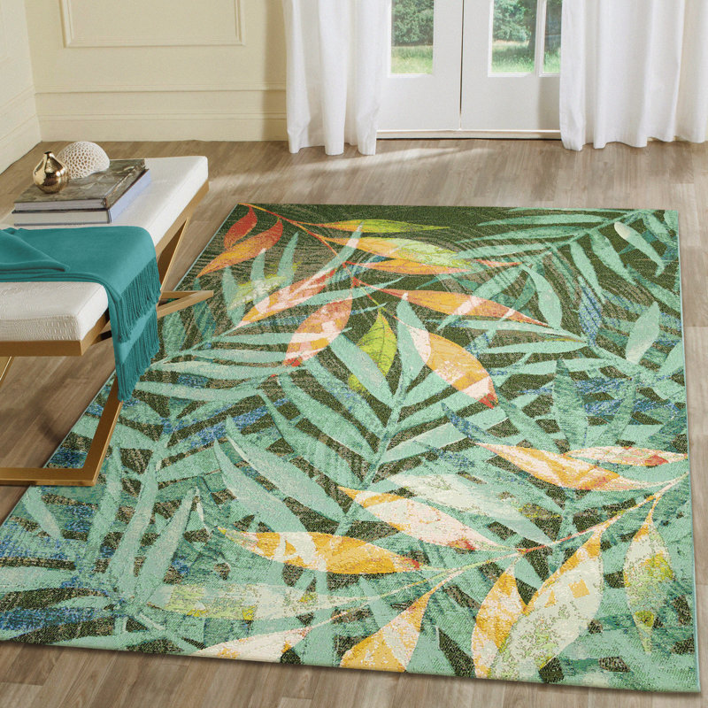 Tapis d'intérieur / extérieur bleu Bayil Home ™ Kenilworth Leaves, Rectangle 3 pi 3 po x 4 pi 11 po
