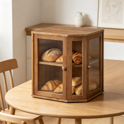 Boîte à pain en bambou pour comptoir de cuisine, corbeille à pain de coin à 2 niveaux avec grande capacité, portes en acrylique et conception ventilée, boîte de rangement en bois pour le pain, les muffins, les pâtisseries et les collations