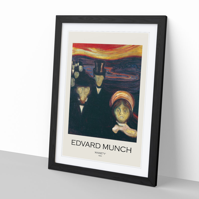 Anxiety by Edvard Munch - Picture Frame Painting, 48cm H x 36cm W x 2cm D, Black Framed