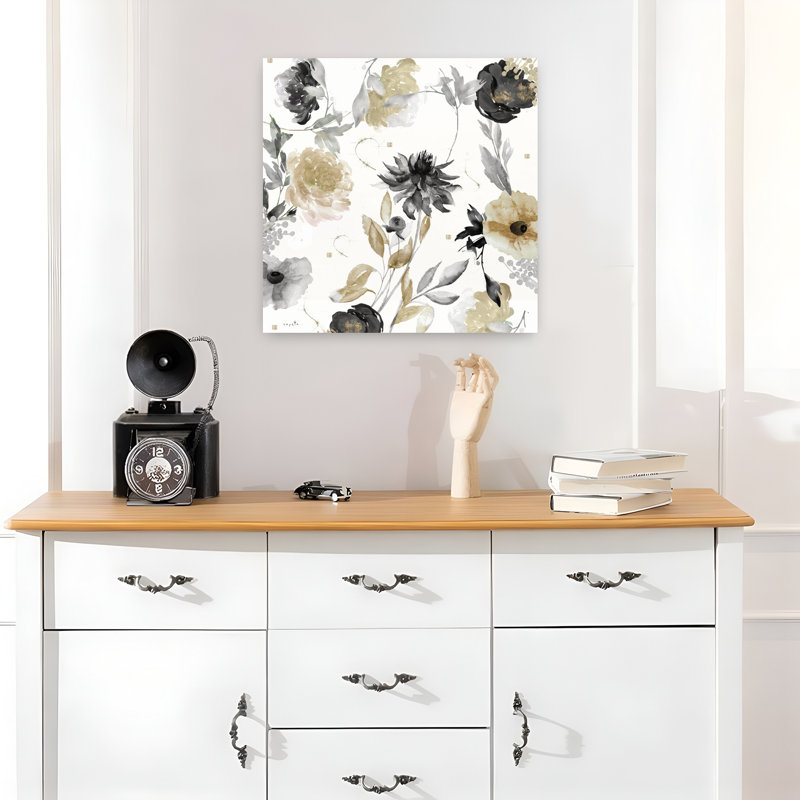 Shelby I, art floral abstrait contemporain, H 18 po x l 18 po