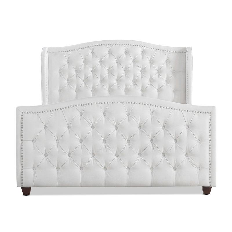 Coleman Upholstered Wingback Bed, Bright White Velvet, Queen