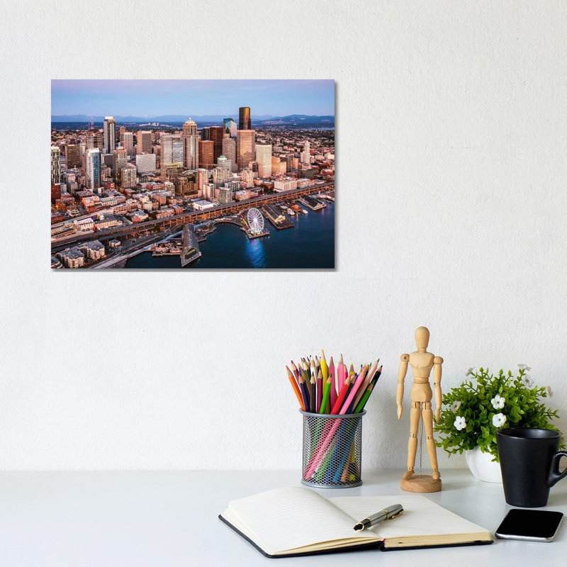 Seattle Downtown At Dusk by Matteo Colombo - No Frame Gallery-Wrapped Canvas Giclée on Canvas, 20.32cm H x 30.48cm W