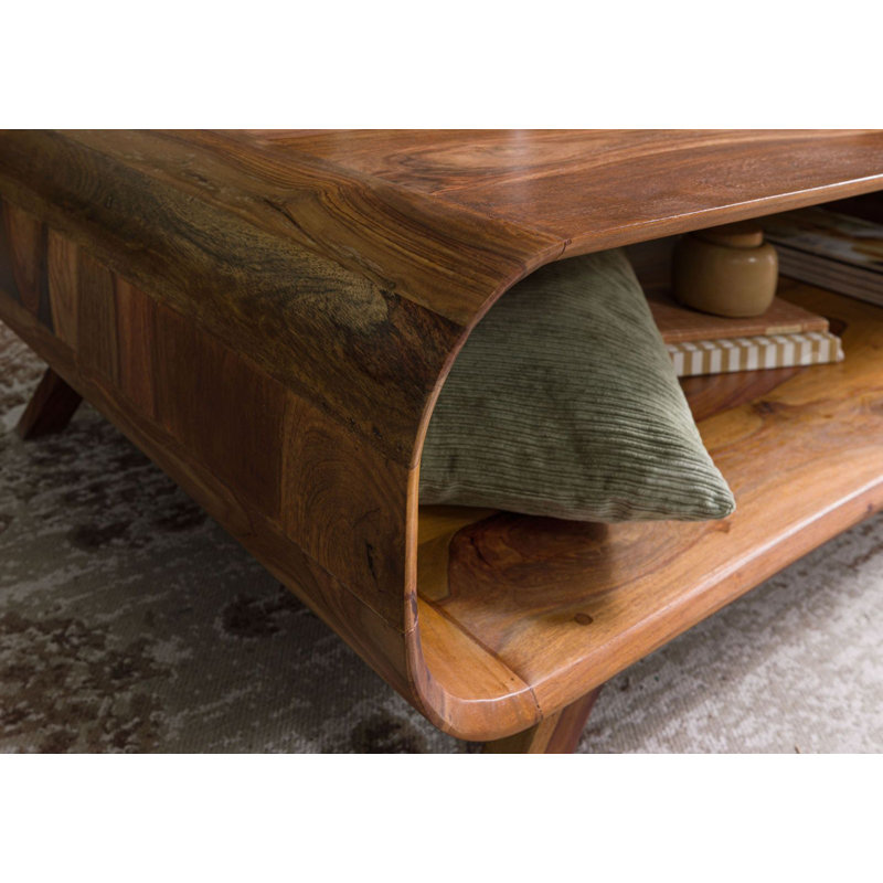 Solid Wood Coffee Table with Storage, Tan