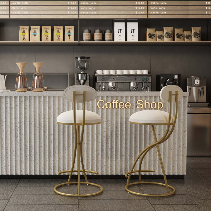 Hilaree Upholstered Counter Stool with Metal Frame, White, Light Gold