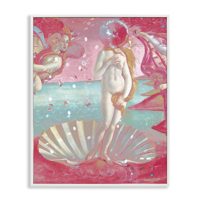 Giclée encadrée Venus & Clamshell, par Lil 'Rue, H 20 po x l 16 po, Estampe numérique encadrée blanc bord de mer
