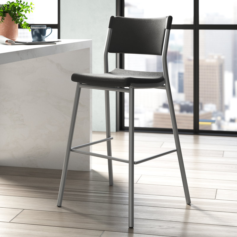 Tabouret NPS Café, plateau gris ardoise et structure argentée