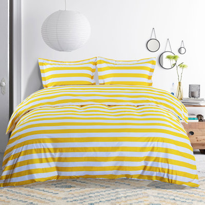 Ensemble de housse de couette 3 pièces, ensemble d'édredon à rayures 100% microfibre brossée avec attaches - NTBAY