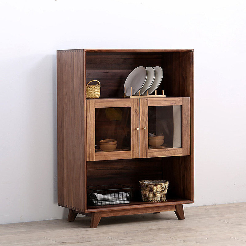 Simple solid wood glass pantry sideboard
