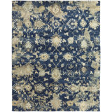 Dassiah Hand Knotted Wool Floral Area Rug in Blue