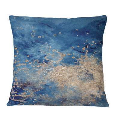 Coussin abstrait à imprimé abstrait bleu et or II
