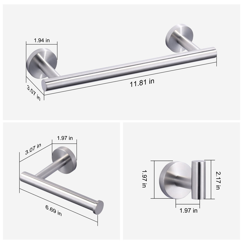 Brushed Nickel 3-Piece Stainless Steel Bathroom Hardware Set