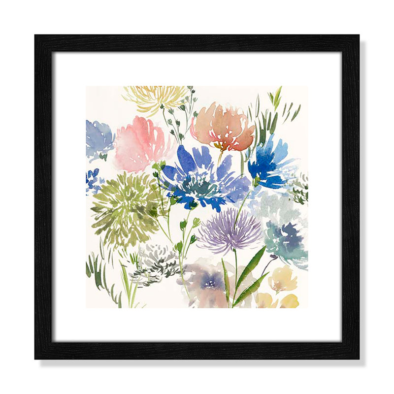 «A Floral Florish I Print» par Aria K, Grain de bois noir, H 17 po x l 17 po x P 0,75 po