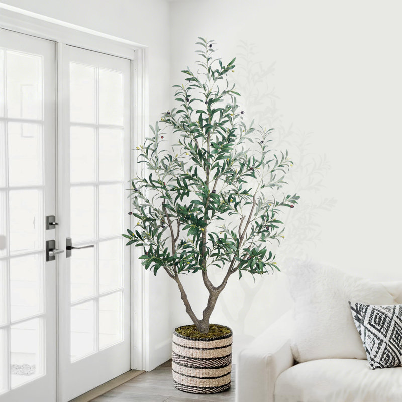 Artificial Olive Tree Tall Faux Olive Plant with Lifelike Olive Leaves Fake Tree Indoor Outdoor for Home Living Room Bedroom Balcony Corner Office Garden Decor