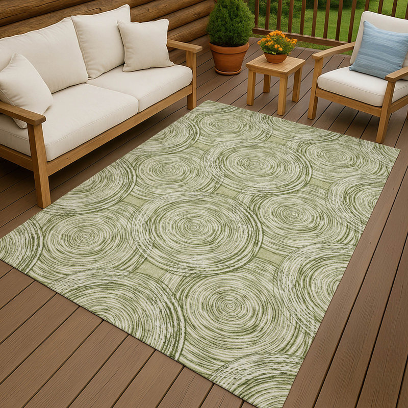 Machine Washable Indoor/Outdoor Chantille ACN2534 Geometric Rug, Aloe, Rectangle 5' x 7'6"