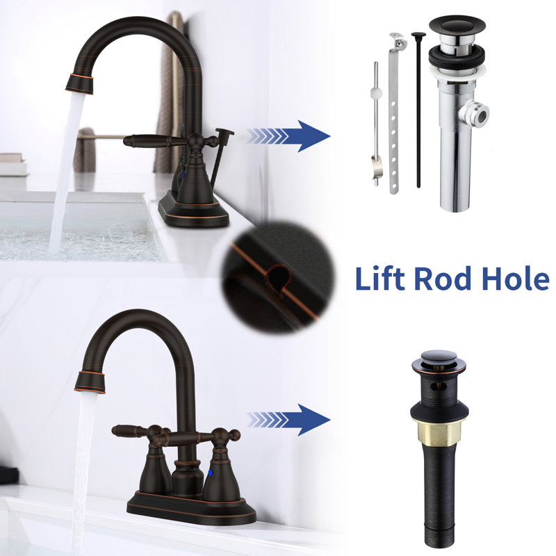 Robinet de lavabo de salle de bain bronze huilé - Tige de levage, poignée rotative 90, lavabo écoénergétique 3 trous, surface teintée