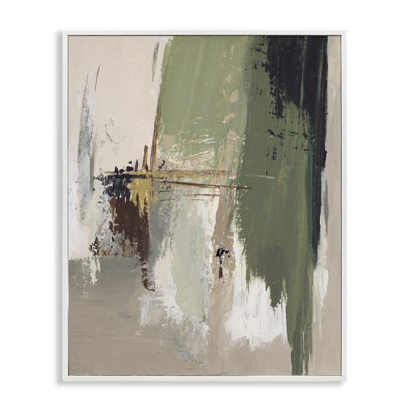 Vert et brun clair, coups de pinceau blancs, estampe numérique par Patricia Pinto, H 30 po x l 24 po