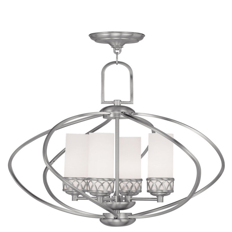Lustre classique à 4 lumières avec abat-jour, Nickel brossé