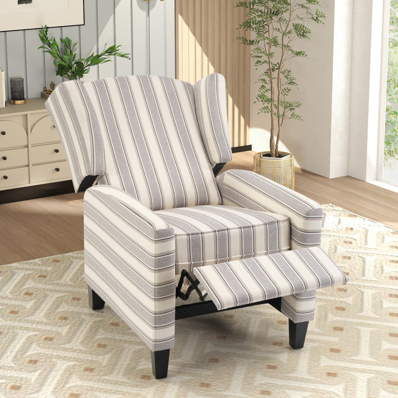 27.6" Wide Classic Upholstered Push Back Recliner with Wing Back, Light Gray Stripe