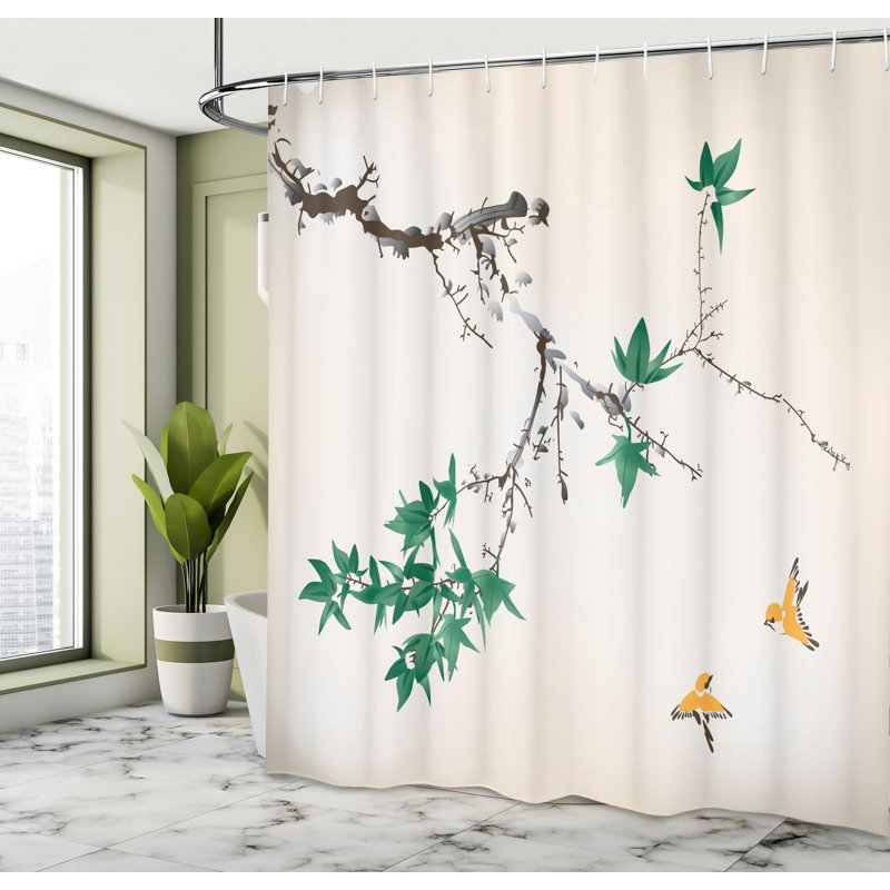 Ensemble de rideau de douche japonais + crochets, H 70 po x l 69 po, Vert jade