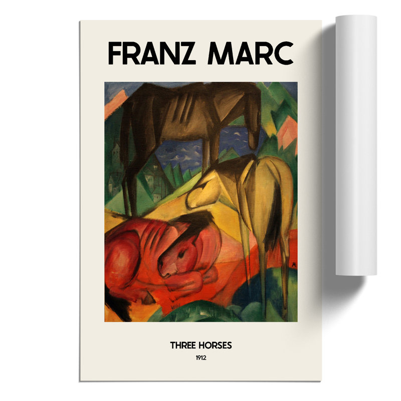 Three Horses Print by Franz Marc - Frameless Print, 30cm H x 21cm Wx 0.1cm D