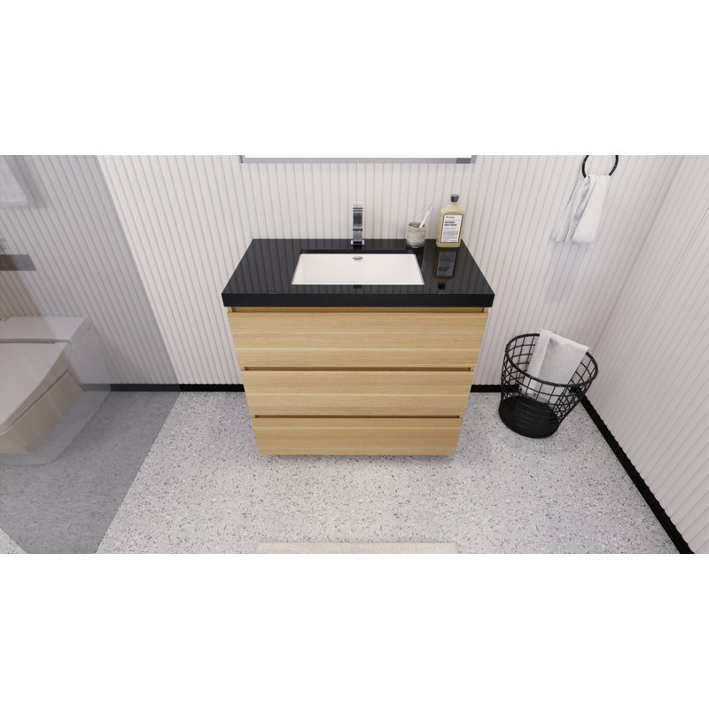 Reyes 35'' Single Bathroom Vanity Base Only, White Oak