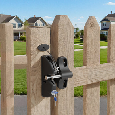 Skysen Nylon Vinyl Wood Aluminum Fence Gate Latch With Key And Nylon Rope Black