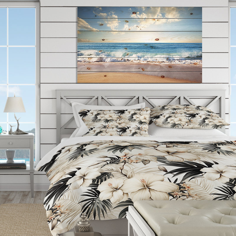 Neutral Zen Tropical Pattern II - Ensemble de housse de couette tropical, Housse de couette simple + 1 taie décorative stan