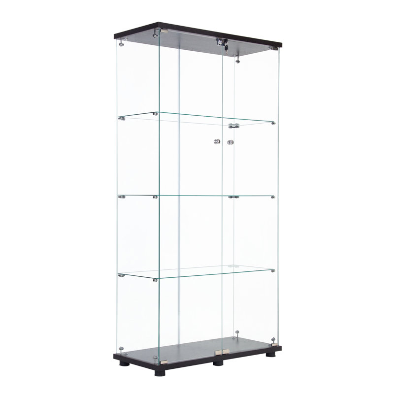 Vitrine noire en verre à deux portes avec 4 tablettes, verre trempé de 5 mm, sécurisée pour les objets de collection et grande vitrine à 4 tablettes à assemblage rapide, modèles de rangement noirs, épais et idéaux, poupées, décorations